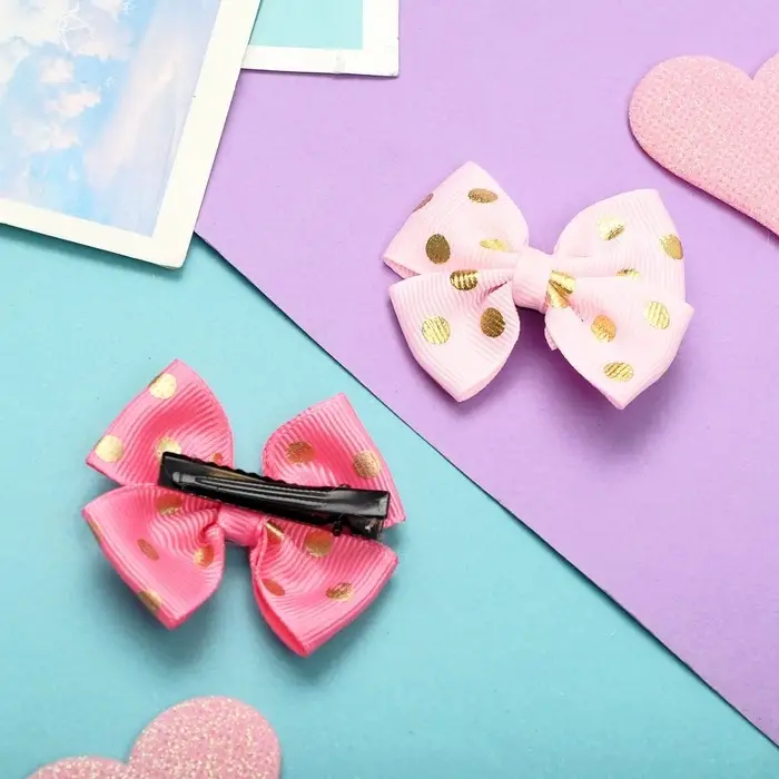 Зажим для волос "Бантик" горошек, 4 см