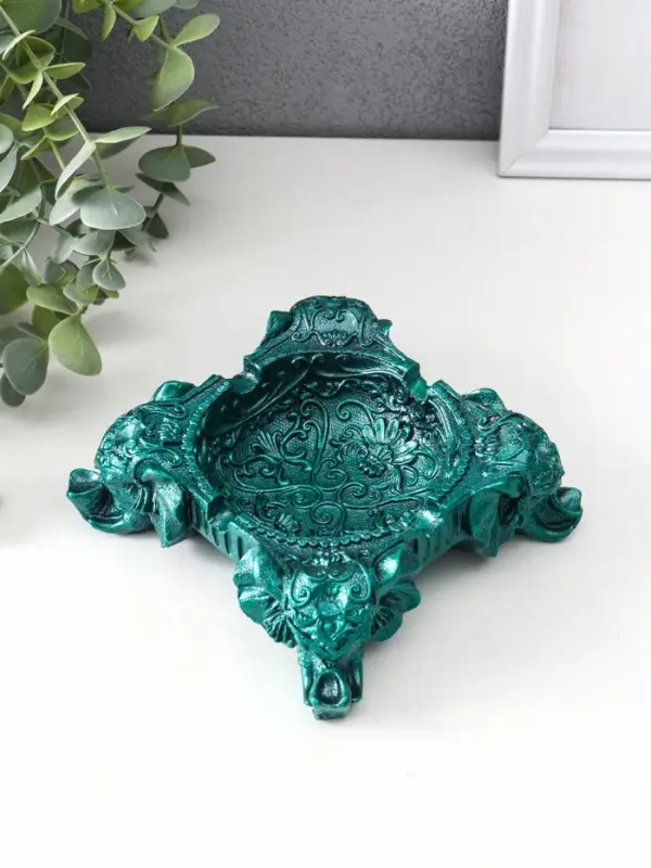 Подставка для мелочей «На четырех слонах резная» 4.5×13×13 см, темно-зеленый металлик