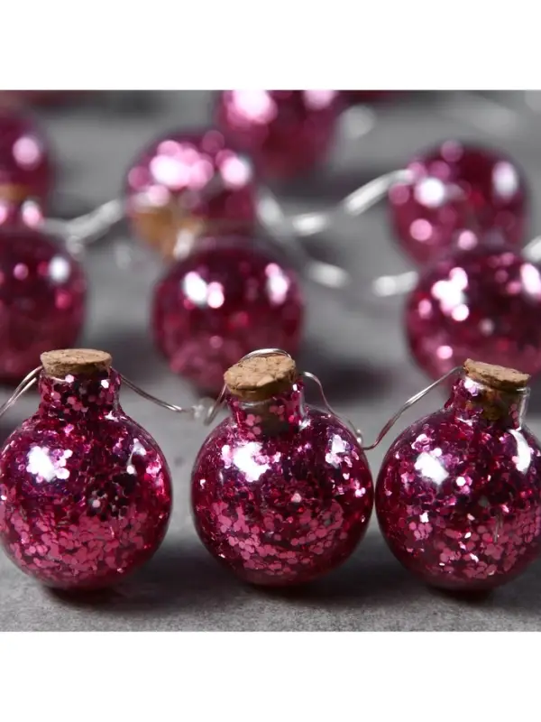 Гирлянда &laquo;Нить&raquo; 1.6 м с насадками &laquo;Шарики с розовым конфетти&raquo;, IP20, серебристая нить, 15 LED, от батареек АА&times;2, свечение тёплое белое