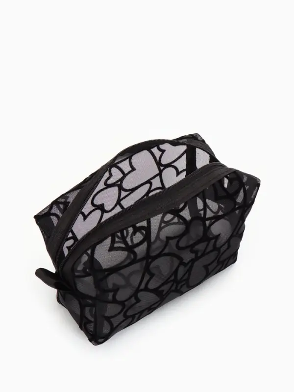 Косметичка квадратная Black beauty, с рисунком, на молнии, чёрная