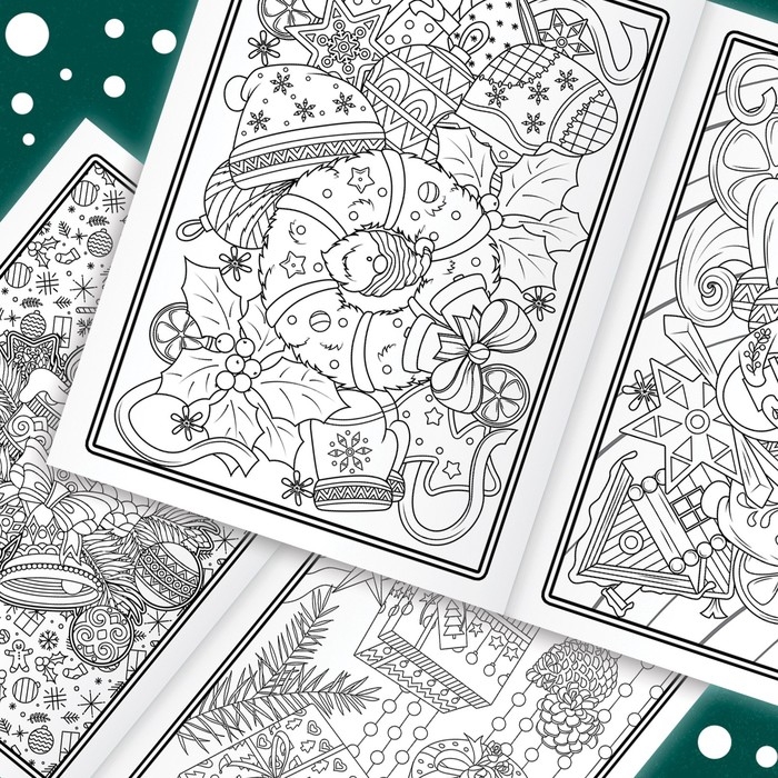 Новогодняя раскраска «Арт терапия», 32 картинки, 20 × 28, формат А4