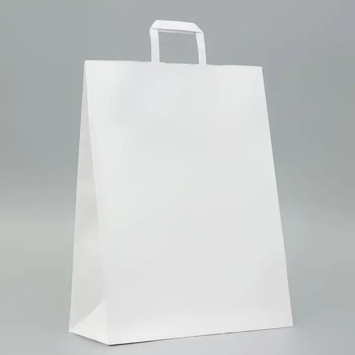 Пакет крафт без печати, белый, плоская ручка 35×15×45 см