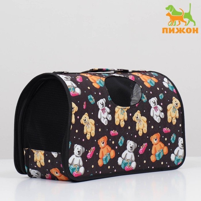 Сумка-переноска каркасная Сумка-переноска каркасная "Медведи на черном фоне", размер M, 40 х 21 х 27 см