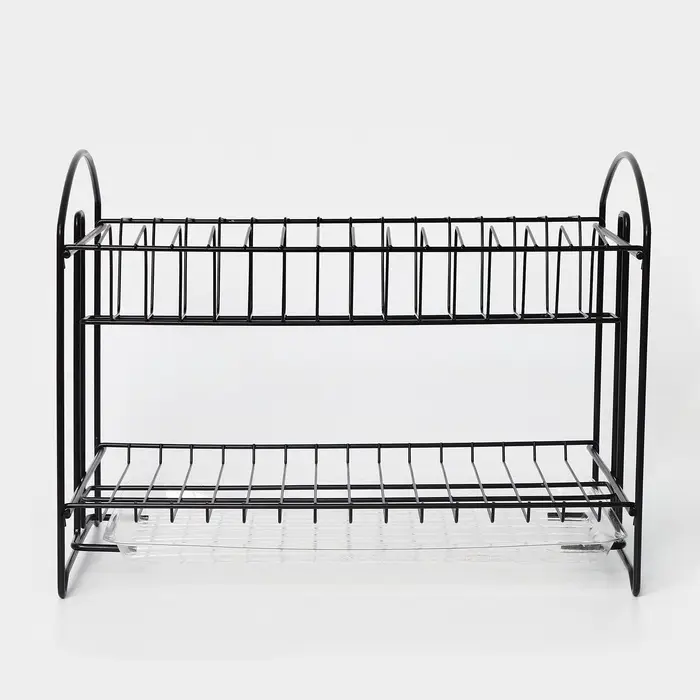 Сушилка для посуды с поддоном 2-х ярусная, разборная, 39.5&times;24&times;29.5 см, чёрная