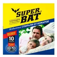 Спирали от комаров SuperBat, черные, бездымные, 10 шт.