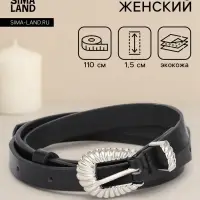 Ремень женский, без винта, 1.5&times;110 см, 1 прокол, пряжка серебро, чёрный