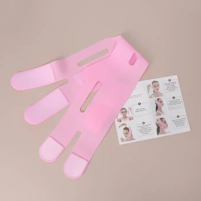 Маска для коррекции овала лица, на липучке, 60.5&times;10 см, в коробке, розовая