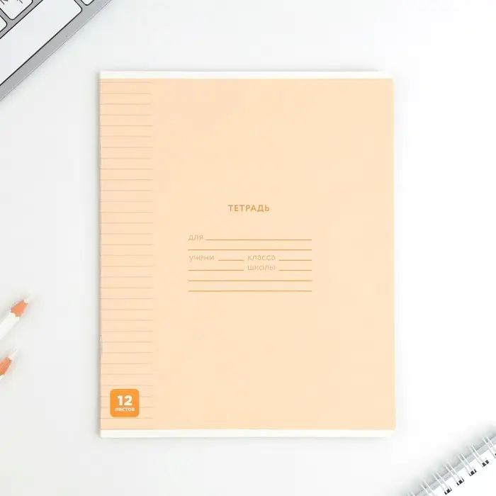 Тетрадь в линейку 12 листов А5, на скрепке &laquo;Минимализм&raquo;, обложка мелованный картон, блок №1 белизна 96%, 5 видов МИКС