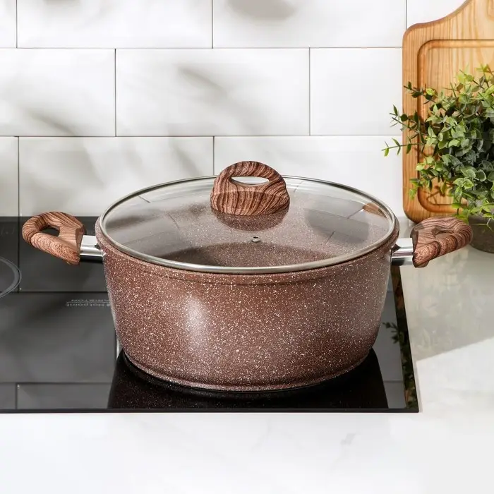 Кастрюля Доляна &laquo;Брауни&raquo;, 5,7 л, d=28 см, h=12 см, стеклянная крышка, антипригарное покрытие, индукция