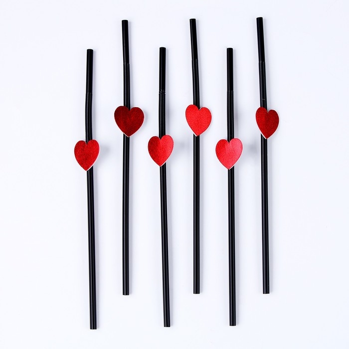 Трубочки для коктейля, с сердцами, в наборе 6 шт., чёрные Трубочки для коктейля, с сердцами, в наборе 6 шт., чёрные