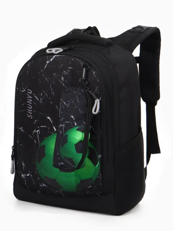 Рюкзак школ. с Эргон. спин. 32*17*41 см, +Пенал, мальчик, Футбол, черный