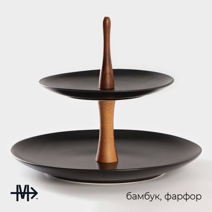 Блюдо фарфоровое 2-х ярусное Magistro «Галактика», 19/27×22 см, цвет чёрный Блюдо фарфоровое 2-х ярусное Magistro «Галактика», 19/27×22 см, цвет чёрный