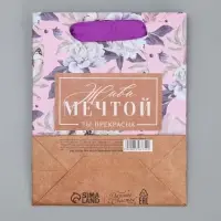 Пакет подарочный крафтовый, упаковка, «Живи мечтой», S 12 х 15 х 5.5 см