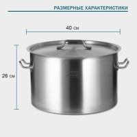 Кастрюля Hanna Knövell с крышкой, 35 л, d=40 см, h=26 см, толщина 1 мм, дно ТРС, толщина дна 4.6 мм, 201 сталь, индукция
