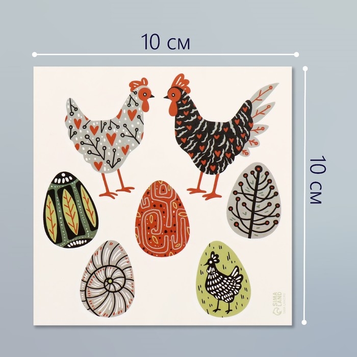 Татуировка на тело цветная Татуировка на тело цветная "Курочки и яйца. Стилизация" 10х10 см