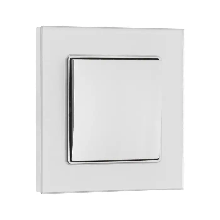 Выключатель проходной TOT Glossy Glass, 10 А, 1 клавиша, скрытый монтаж, стеклянная рамка, серебристый