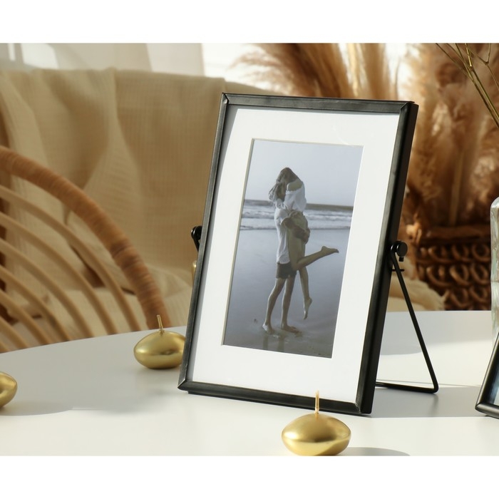 Фоторамка металл на 1 фото 10х15 см "Лофт. Строгие линии" чёрная 20х15 см