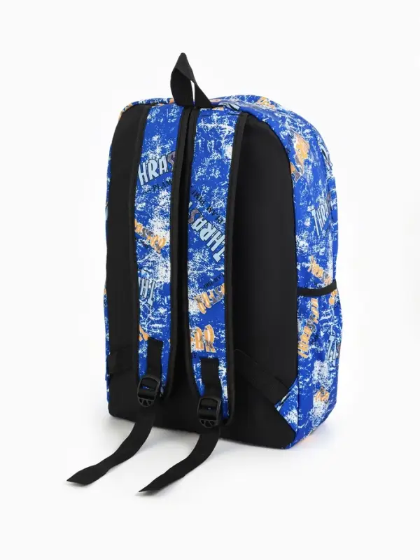Рюкзак школьный на молнии, с карманами, принтом, размер 30&times;13&times;42 см, синий