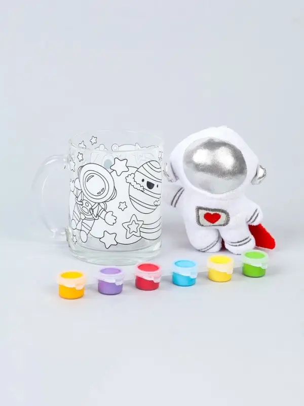 Кружка для росписи  + игрушка  "Космос" (краска в наборе)