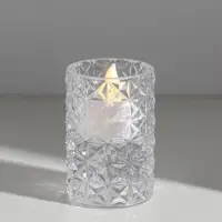 Подсвечник стекло на 1 свечу двусторонний "Морозные узоры" прозрачный d=2 см 3,5 см 5х5х8 см   10973