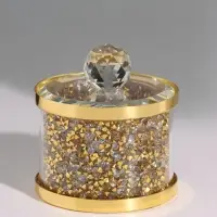 Шкатулка стекло с металлическим ободком "Стразы" золото 6,2х6,2х6,5 см