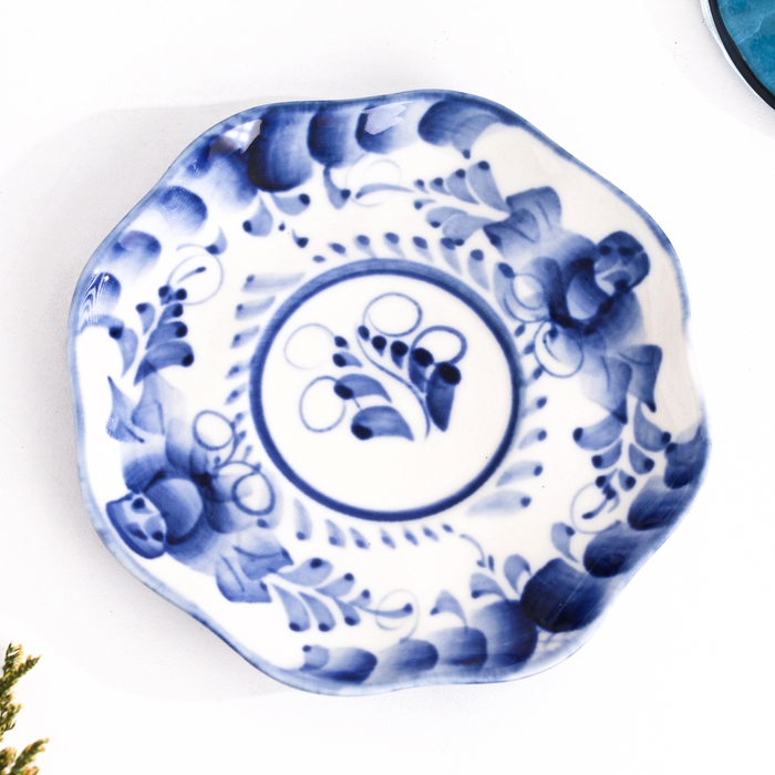 Блюдце гжель «Мак», бело-синий,керамика, D - 13 см, Блюдце гжель «Мак», бело-синий,керамика, D - 13 см,