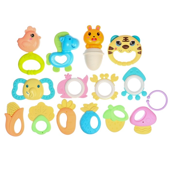 Набор погремушек «Беби», с эластичными элементами, 12 шт., Крошка Я Набор погремушек «Беби», с эластичными элементами, 12 шт., Крошка Я