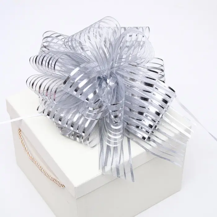 Подарочный бант - шар №10 &laquo;Полоски&raquo;, цвет серебро, для упаковки подарков