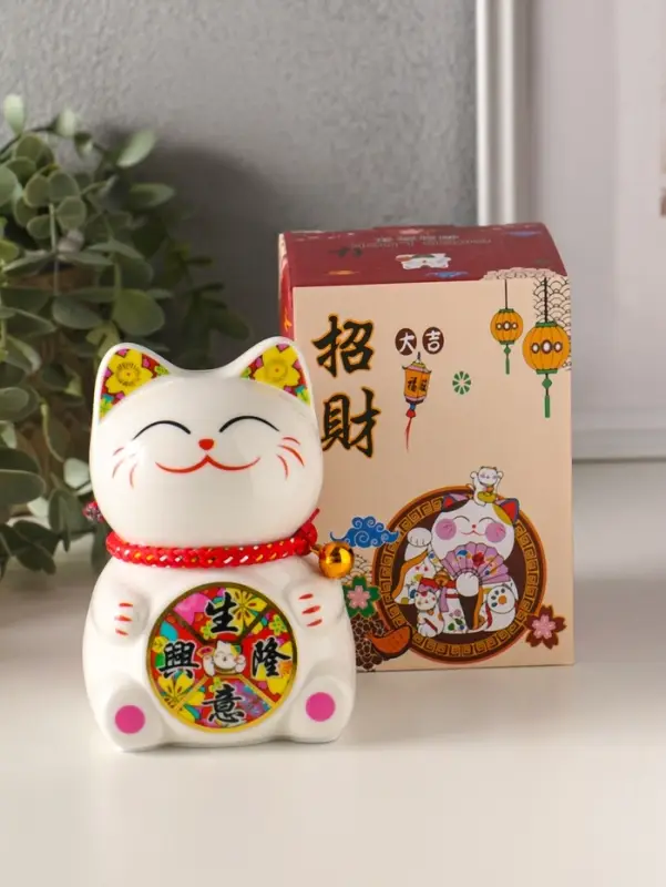 Копилка керамика "Кот Манэки-нэко с счастливый барабан" 7,8х7,5х12,5 см