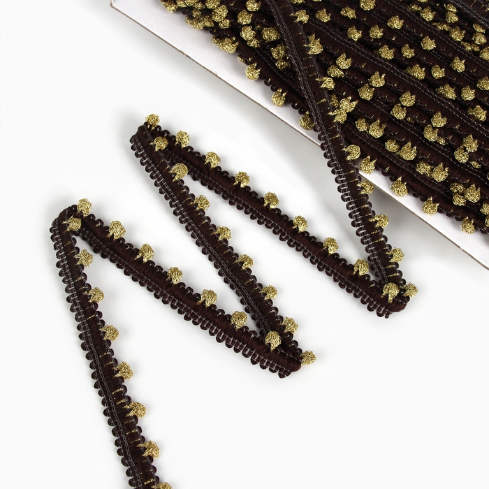 Тесьма коричневая с золотом, ширина 1,4 см, по 50 м Тесьма коричневая с золотом, ширина 1,4 см, по 50 м