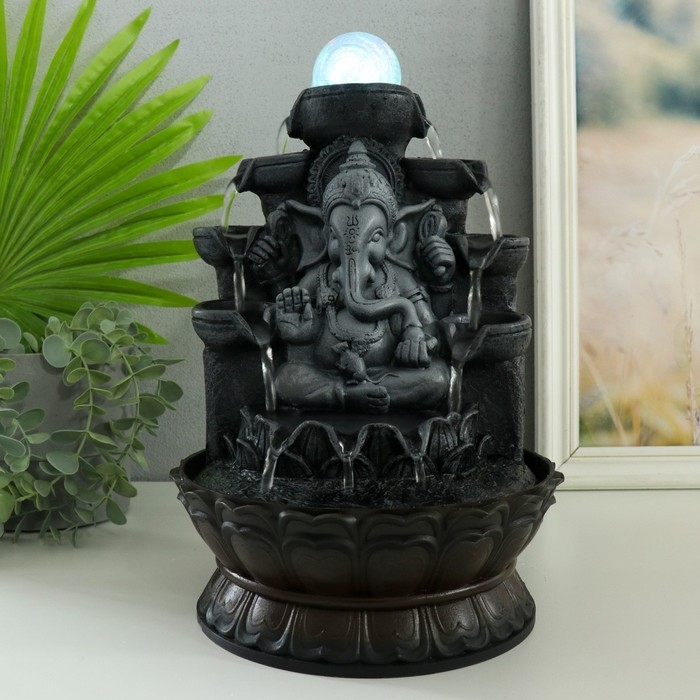 Фонтан настольный от сети, подсветка Фонтан настольный от сети, подсветка "Ганеша в сером под водопадами" 20х20х30 см
