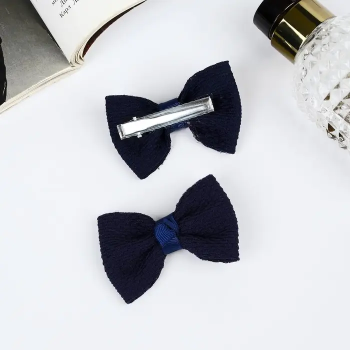 Зажим для волос  Зажим для волос "Школьница" (набор 2 шт) текстура, 6 см, синий