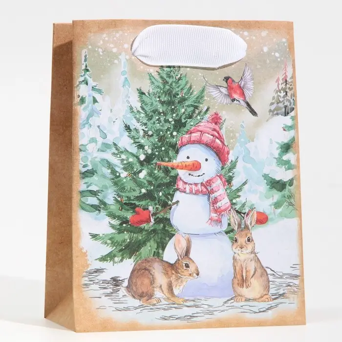 Пакет подарочный новогодний крафтовый «Заснеженный лес», S 12 х 15 х 5.5 см