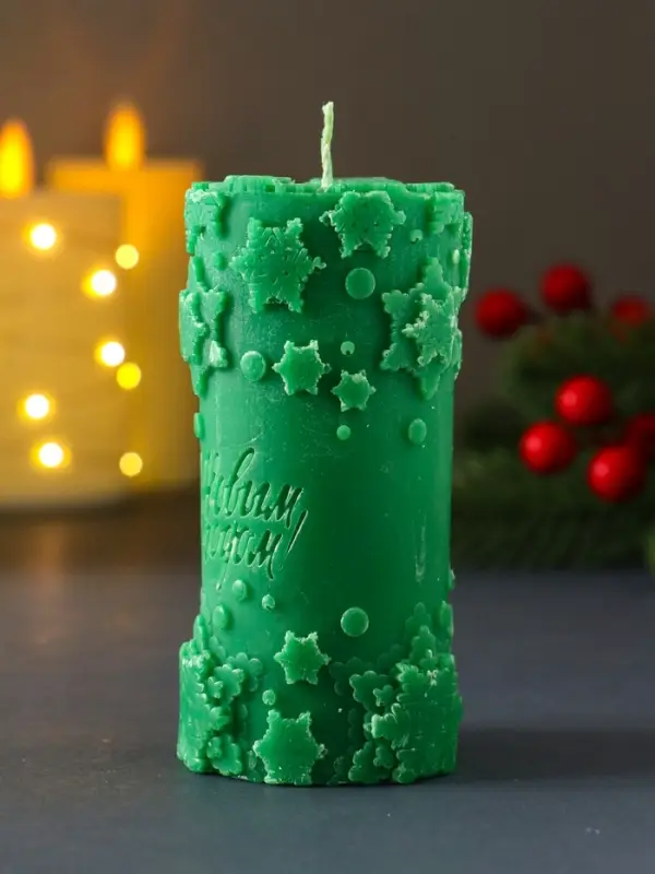 Свеча столбик  Свеча столбик "С Новым годом" 55*105 мм зеленая