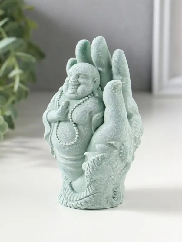 Сувенир полистоун "Хотей и рука с драконом" зелёный 6,5х7х12,5 см