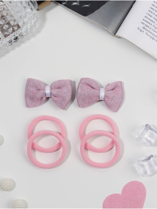 Набор для волос "Школьница галант" (4 резинки 3,5 см, 2 зажима 5,5 см) сияние, розовый