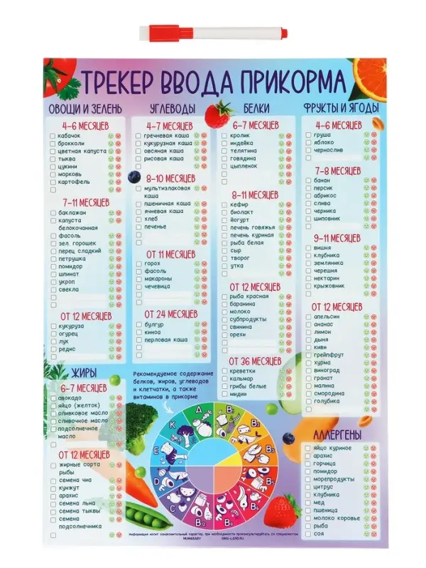 Магнитный трекер ввода прикорма по месяцам для малышей и маркер, на магните