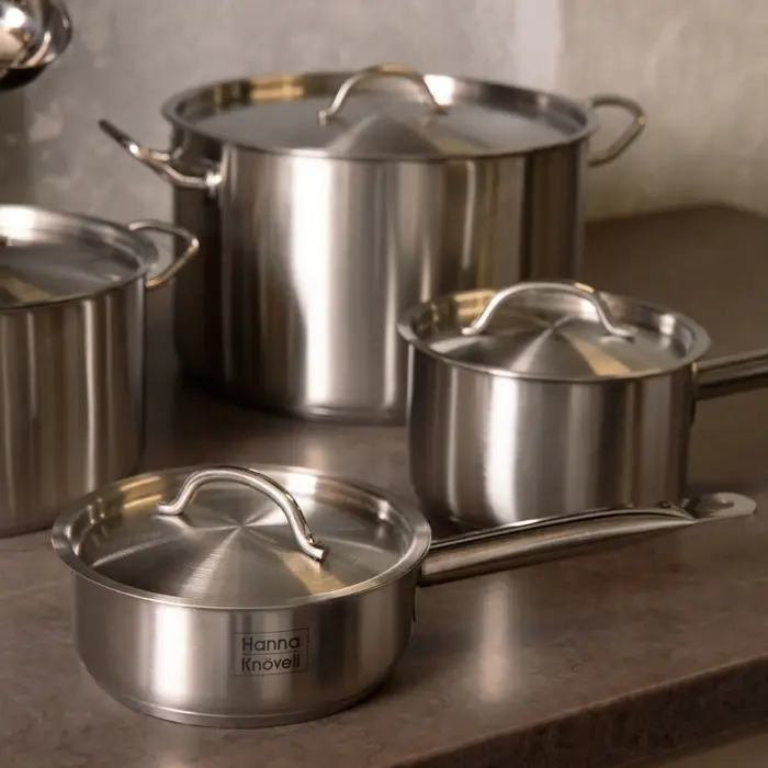 Ковш Hanna Kn&ouml;vell, 860 мл, d=14, h=5.5 см, с крышкой, толщина стенки 0.8 мм, индукция, нержавеющая сталь