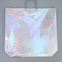 Пакет подарочный ПВХ, голография, серебро, пластиковая ручка, 50&times;42&times;12 см