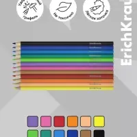 Карандаши 12 цветов, ErichKrause Frenchie, пластиковые, шестигранные