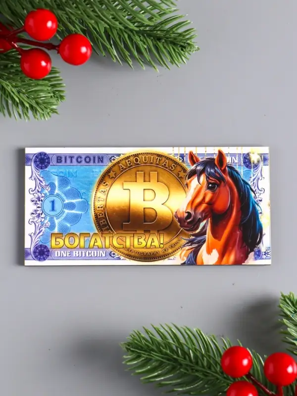 Магнит-купюра новогодняя 2026 "Биткоин" 12х6 см