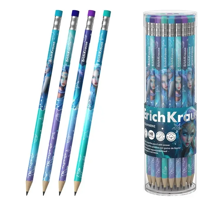 Карандаш ч/г ErichKrause "Aquamarine', пластик., кругл., с ластиком