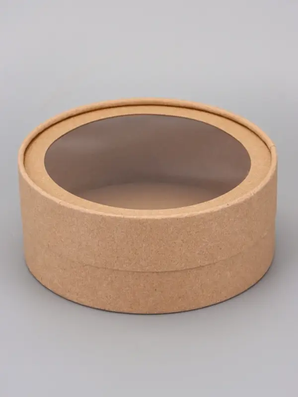 Набор круглых подарочных коробок, завальцованные с окном, крафт, набор 8 шт., 15×6 см