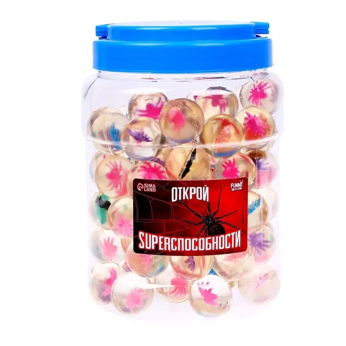 Мяч каучуковый, попрыгунчик «Открой superспособности», в банке, 80 шт,цвета МИКС Мяч каучуковый, попрыгунчик «Открой superспособности», в банке, 80 шт,цвета МИКС