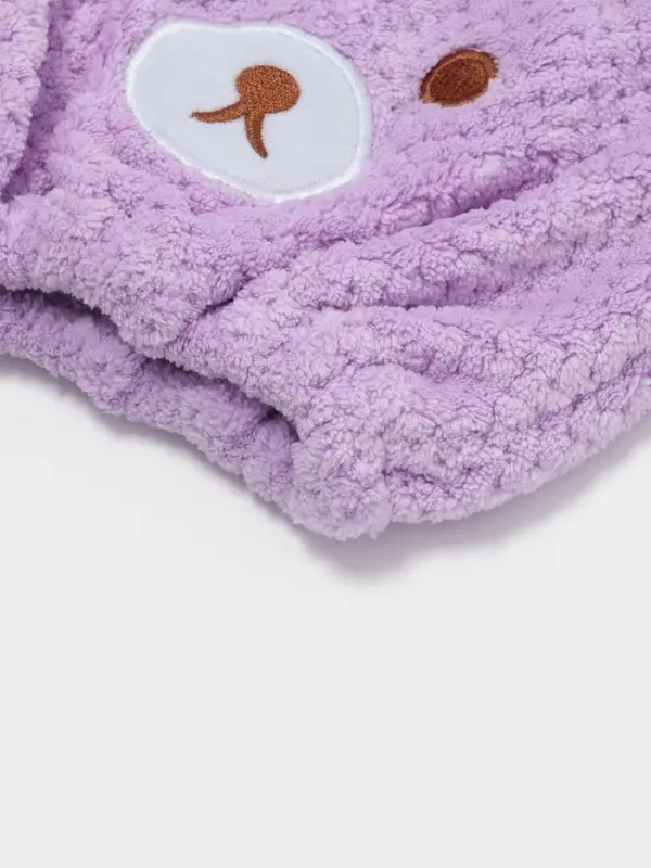 Чалма для сушки волос Доляна &laquo;Медвежонок&raquo;, микрофибра, фиолетовая