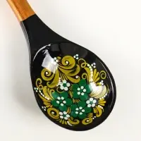 Ложка деревянная &laquo;Чернушка&raquo;, с плоским черенком, 20.2&times;6.2 см, хохлома, ручная роспись