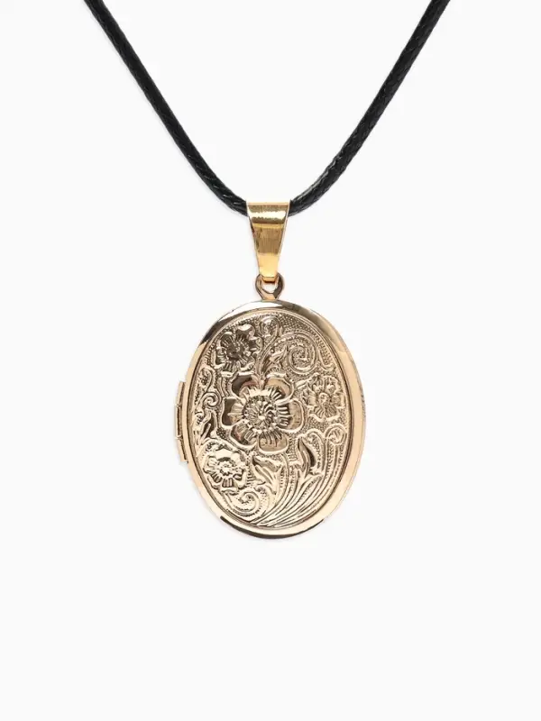 Кулон для фото на шнурке &laquo;Овал с цветами&raquo;, цвет золото на чёрном шнурке, 45 см