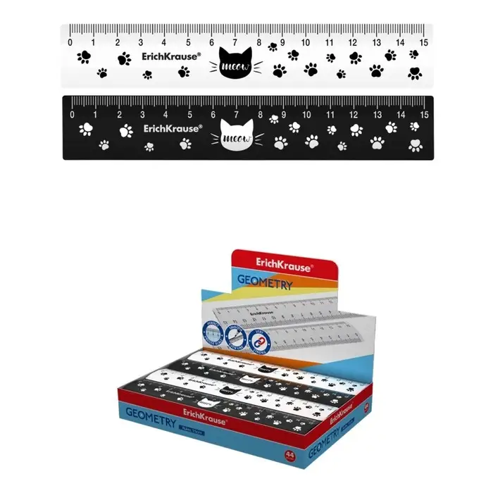 Линейка 15 см ErichKrause Линейка 15 см ErichKrause "Meow", пластиковая, в коробке-дисплее, микс