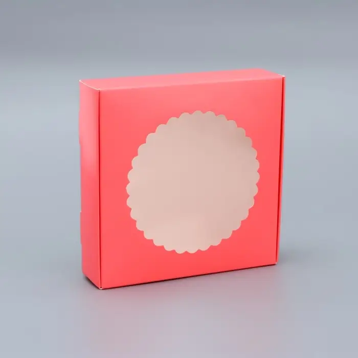 Подарочная коробка сборная с окном, розовый, 11.5×11.5×3 см Подарочная коробка сборная с окном, розовый, 11.5×11.5×3 см