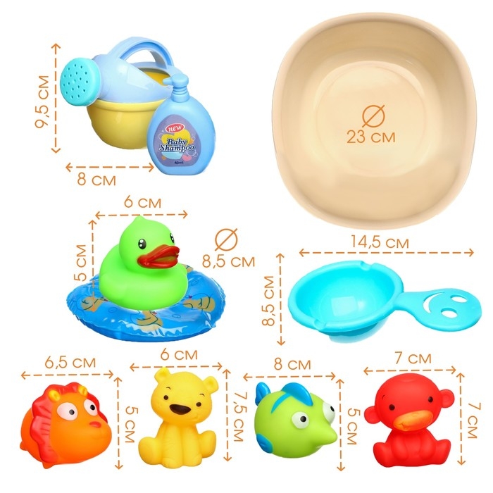 Набор резиновых игрушек для ванны «Игры малыша», с пищалкой, 10 шт, Крошка Я Набор резиновых игрушек для ванны «Игры малыша», с пищалкой, 10 шт, Крошка Я